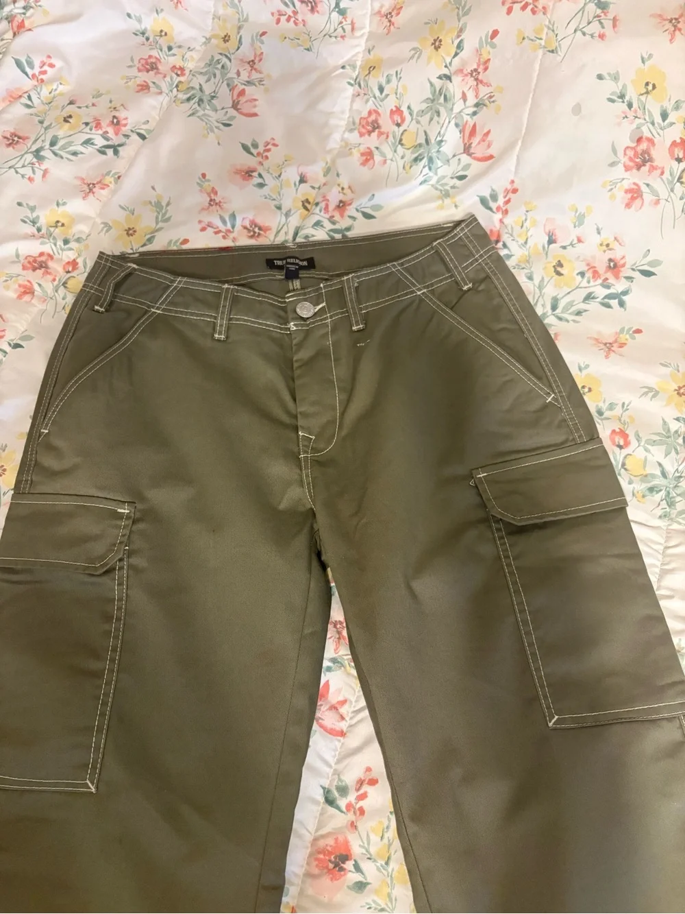 Men's Olive Cargo Pants - Straight Fit